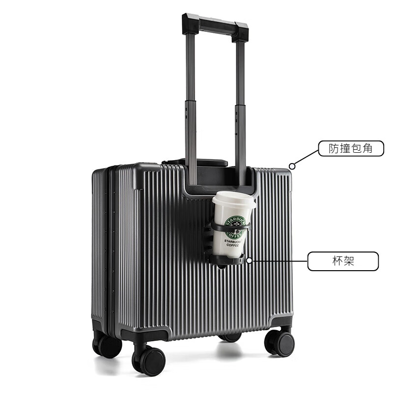 Walker Shop【轻奢品牌】行李箱铝框登机箱男女小型轻便多功能拉杆箱 深灰色 16英寸 【登机箱】