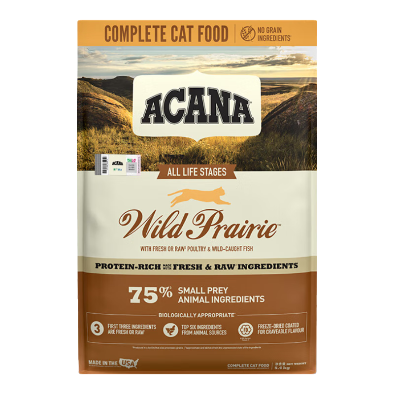 愛肯拿（ACANA）猫粮农场盛宴鸡肉味成猫幼猫全阶段猫干粮高蛋白无谷主粮 5.4kg【效期26/12】