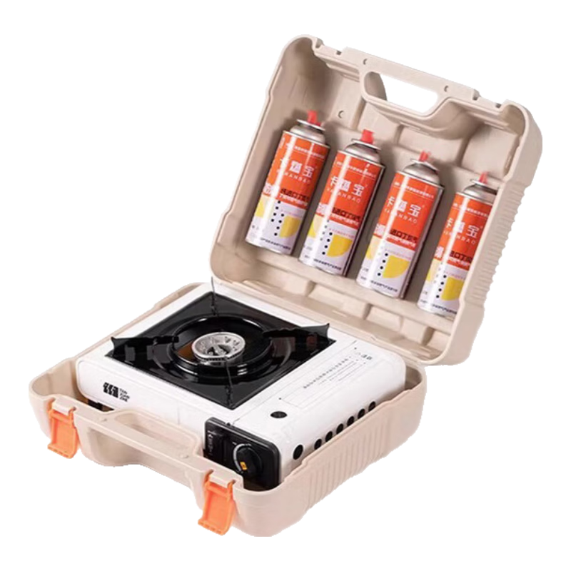 探险者卡式炉燃气灶户外炉具套装卡磁炉防爆防风瓦斯炉野外露营便携炊具 2.9kw白色+4气+聚能防风圈+箱