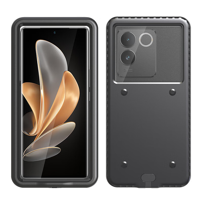 vivo通用防水手机壳全封闭骑手外卖防暴雨触屏游泳潜水套可充电 黑色通用款【餸挂绳】