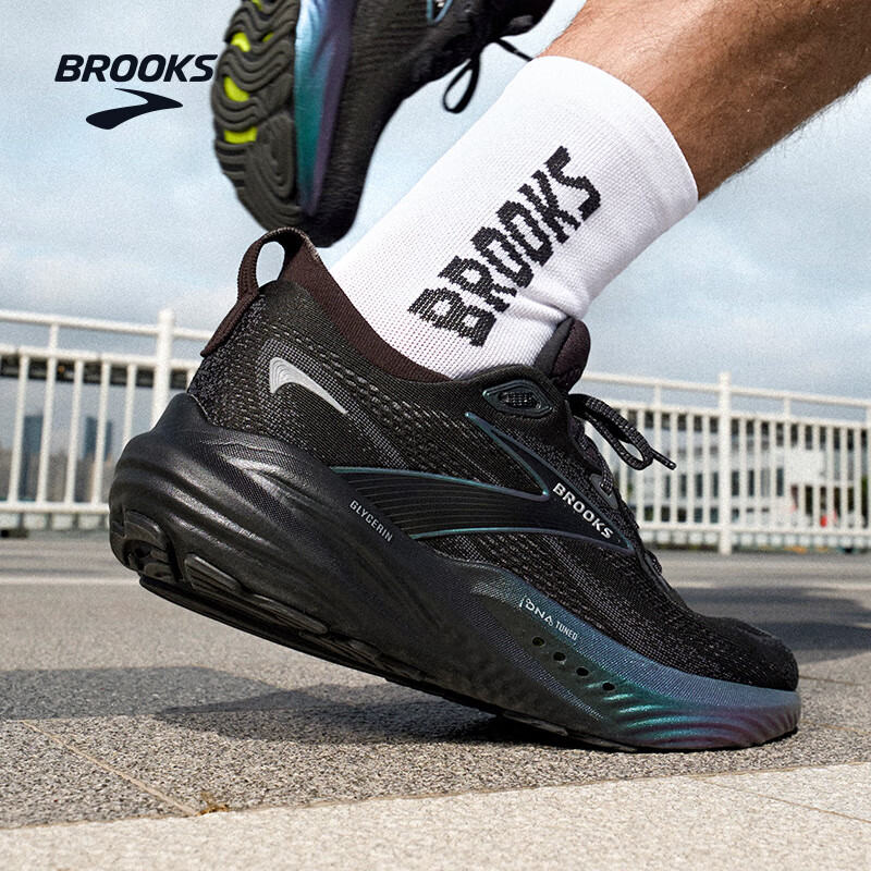 布鲁克斯（BROOKS）GLYCERIN甘油22  跑鞋男子经典缓震运动跑步鞋 男款平衡 月光系列  黑/乌木色 44