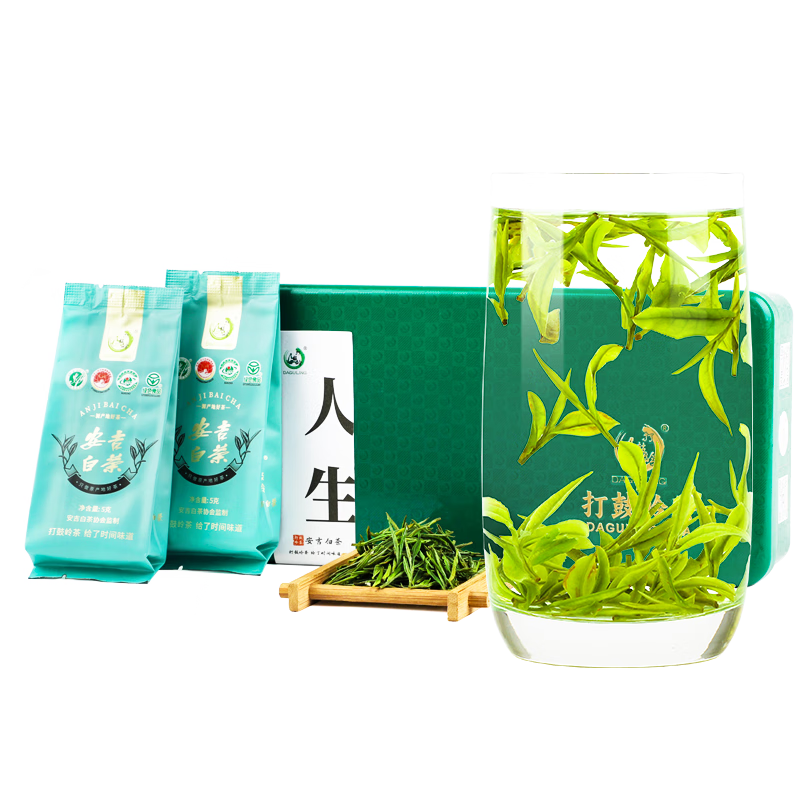 打鼓岭 茶叶绿茶 正宗安吉白茶新茶春茶茶叶自己喝 人生绿罐5g*16袋