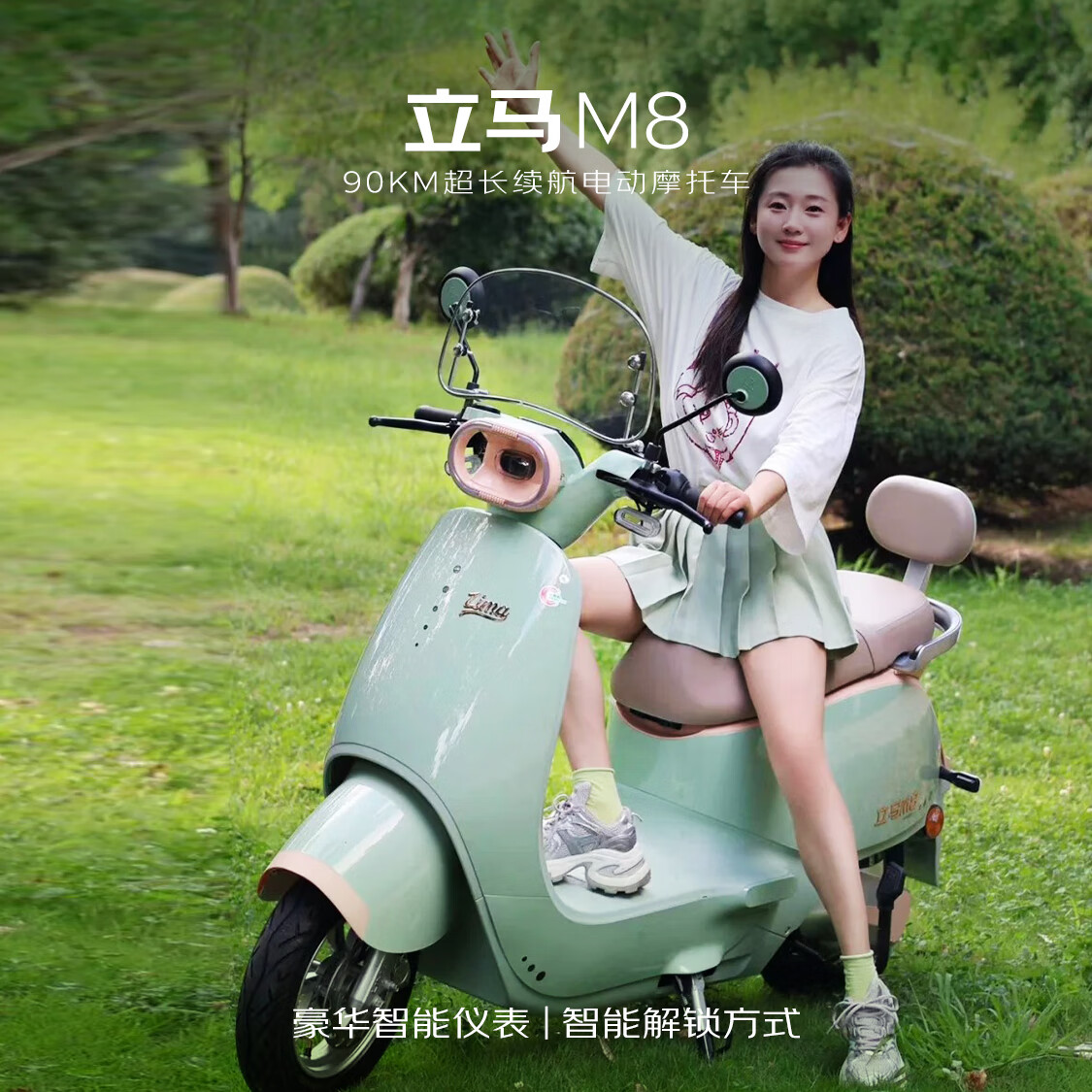 立马电动摩托车M8远航版90公里长续航电动车1500W高速电摩铅酸电池72V20Ah外卖上班代步电瓶车青瓷绿