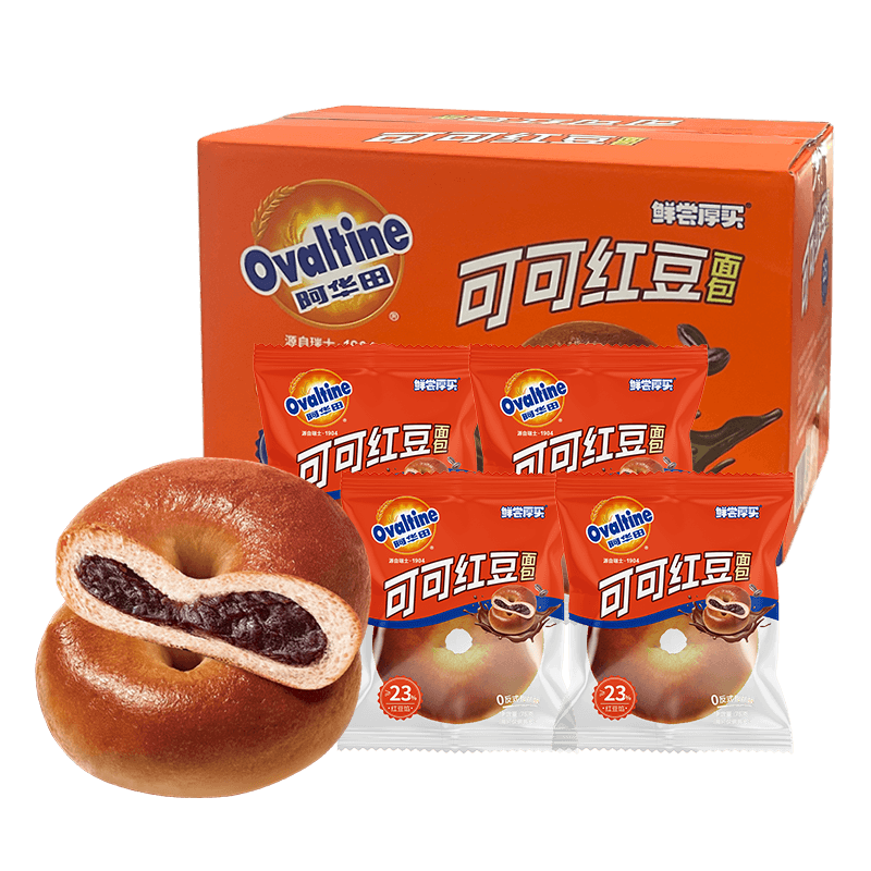 鲜尝厚买 阿华田可可红豆面包300g 营养早餐代餐手撕夹心面包休闲零食点心