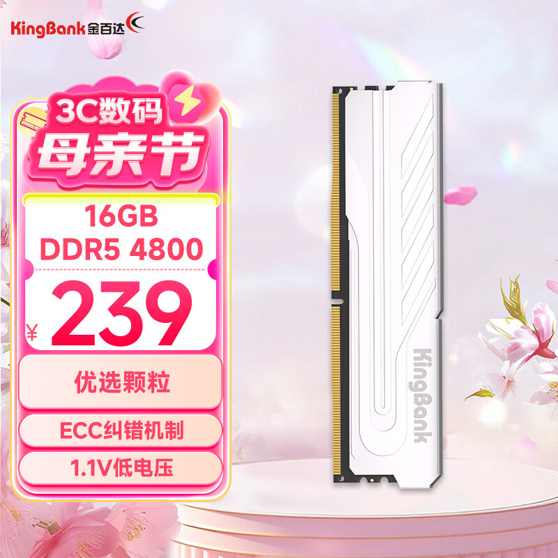金百达（KINGBANK）16GB DDR5 4800 台式机内存条 银爵