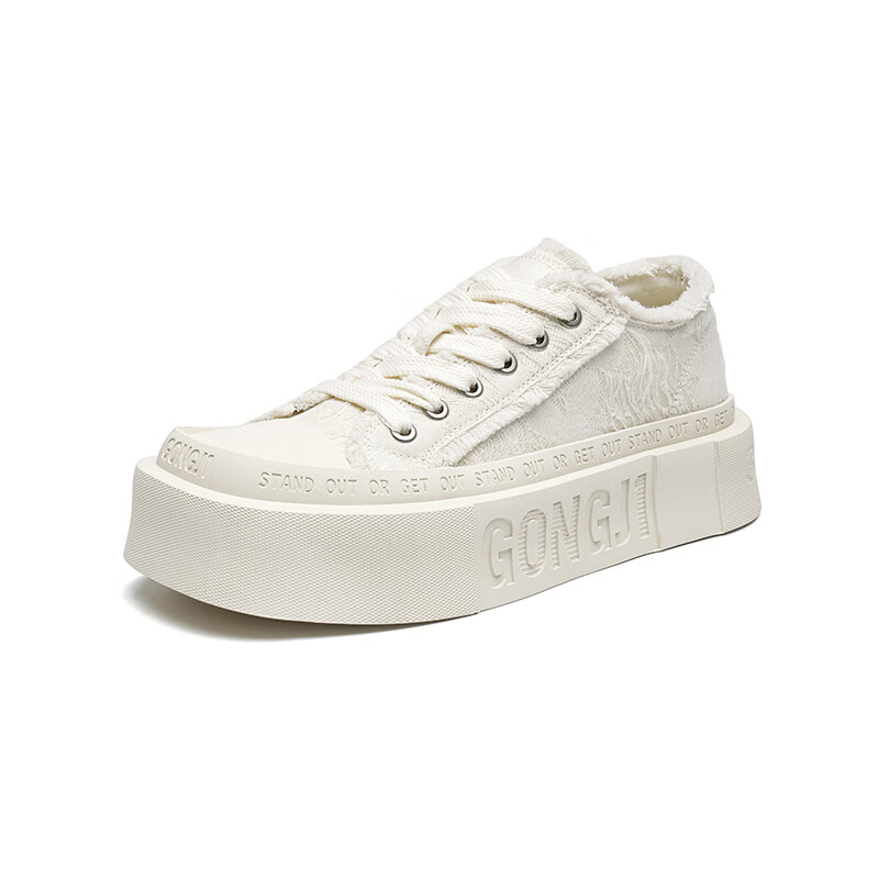 共迹gongji周深同款厚底帆布鞋厚底鞋女鞋秋季2025增高板鞋小白鞋运动休闲鞋 象牙白 /偏大一码 36