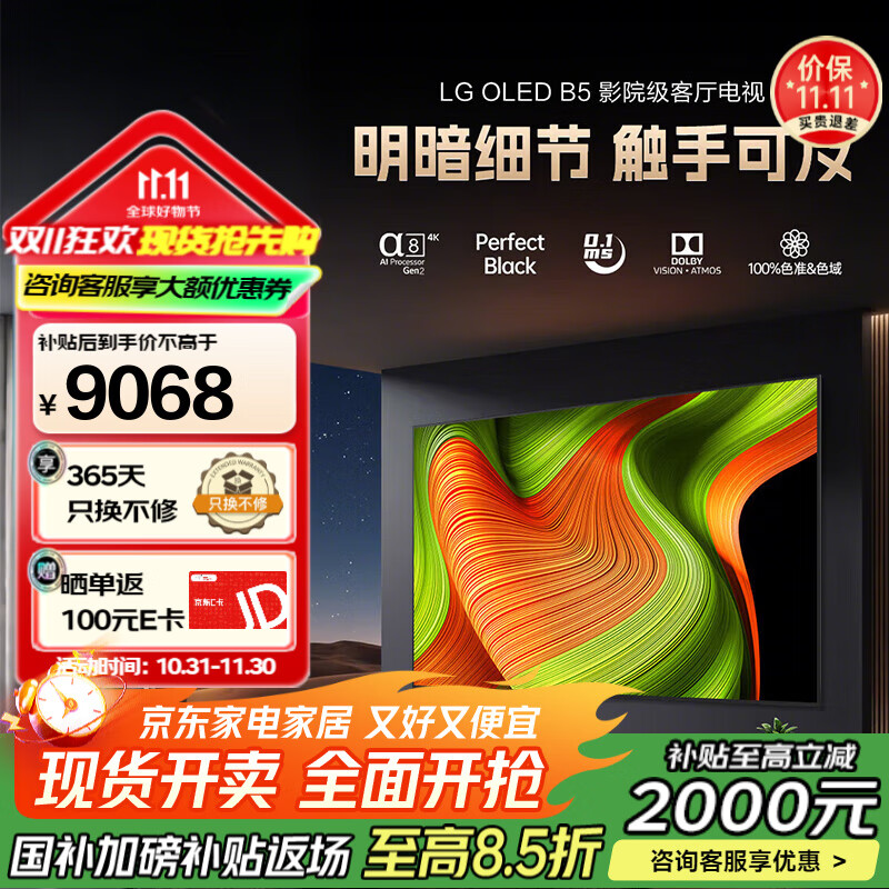 LG65英寸电视新款B5系列 OLED AI 音画芯片 4K电视OLED65B5PCA 65英寸
