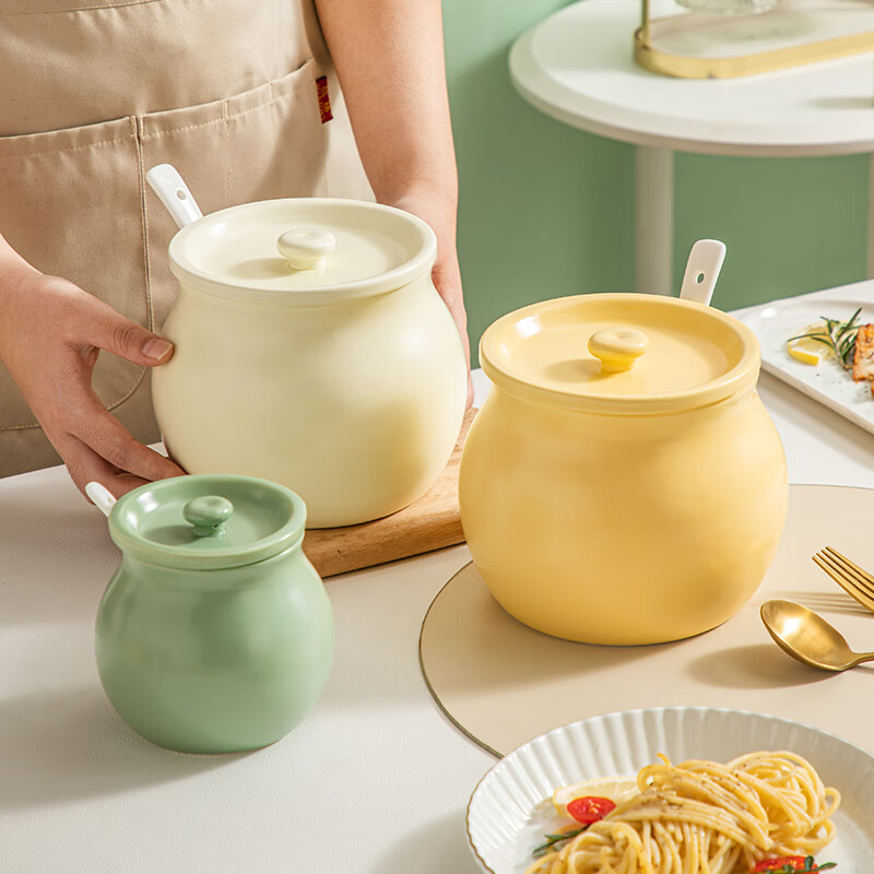 陶瓷猪油罐带盖 耐高温辣椒油泼辣罐厨房调味罐调料装盐味精酱料