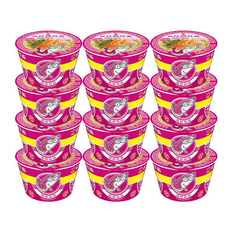 公仔面 海鮮麻油牛肉迷你碗仔面方便面桶裝小碗速食泡面 香港公仔面碗面 海鮮味(12碗)