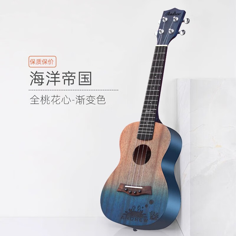 安德魯（ANDREW）尤克里里新手初學(xué)者女生入門(mén)單板23寸小吉他兒童 海洋帝國+配件+調音器+加棉包 21英寸