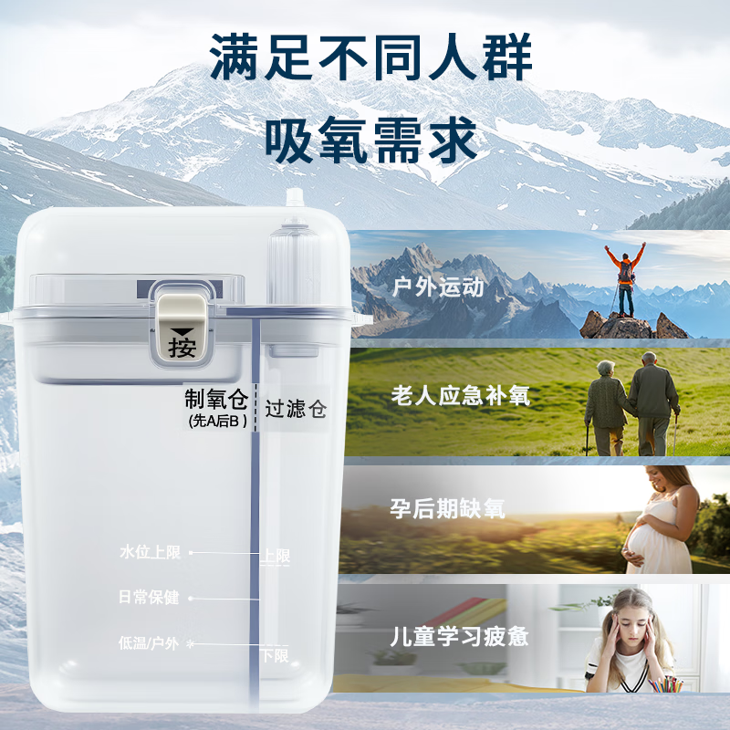 小在意便携式制氧机杯老人户外旅行随身小型高原户外缺氧孕妇吸氧应急 制氧杯【赠制氧剂4盒+鼻氧管*2+杯带】