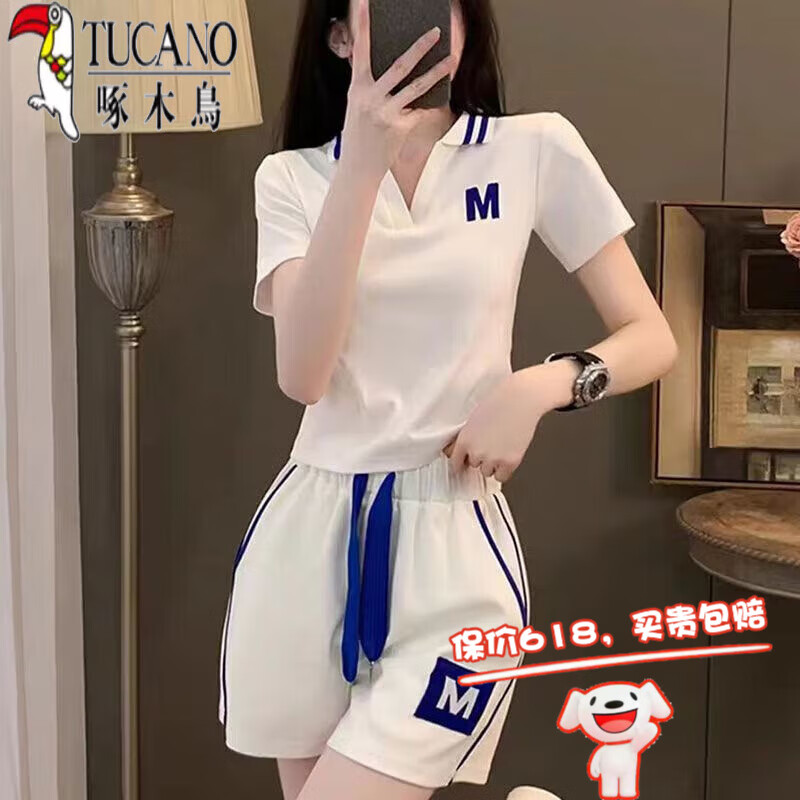 啄木鸟休闲运动套装女夏大码宽松显瘦洋气质减龄时尚跑步短袖短裤两件套 图片色【套装】 L码数建议【85-100斤】