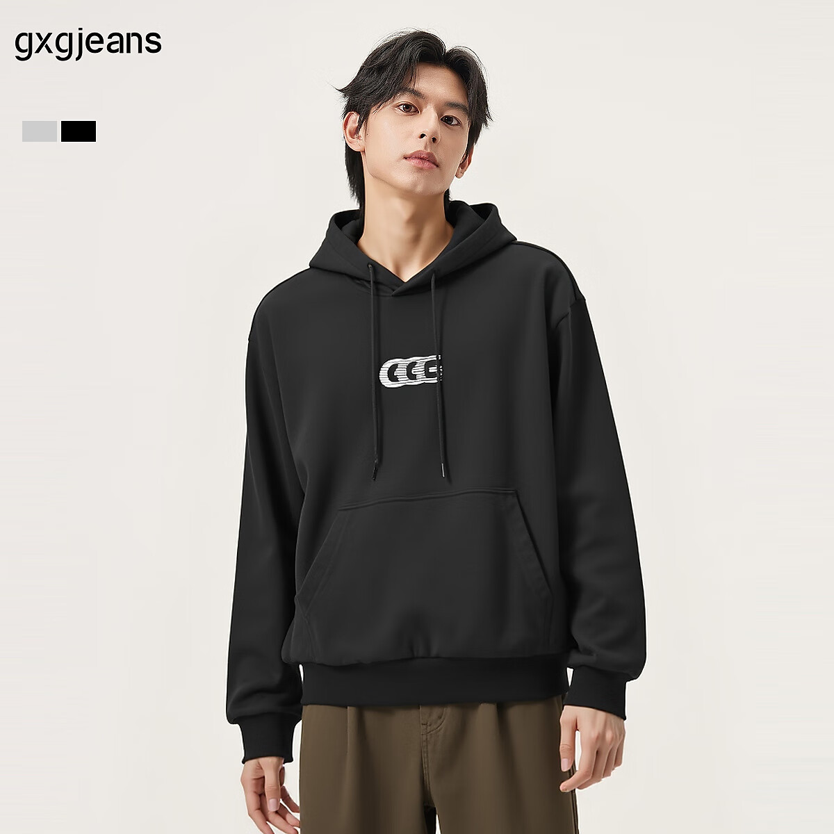 gxgjeans男装 多色潮流字母美式复古宽松连帽卫衣 25秋新品 黑色 L (175)
