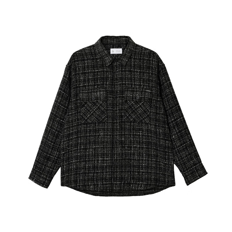 杰克·琼斯(JACK&JONES)25年男装衬衫外套百搭舒适经典格纹宽松休闲长袖上衣2253O3015 E40黑色 常规 XL