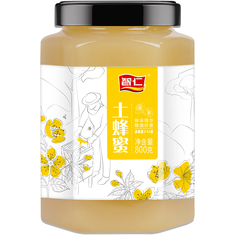 智仁 非结晶土蜂蜜 百花蜂蜜 冲饮纯正黑蜂雪蜜 农家野生天然蜂巢蜂王 土蜂蜜800g【2瓶装】(结晶蜜)