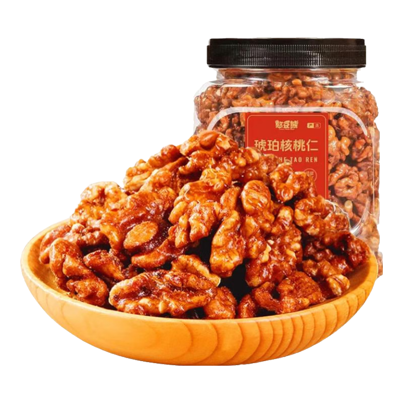 憨豆熊 琥珀核桃仁山核桃仁碎堅(jiān)果仁休閑零食核桃芝麻蜂蜜味干果特產(chǎn) 2斤【蜂蜜味】500g*2罐