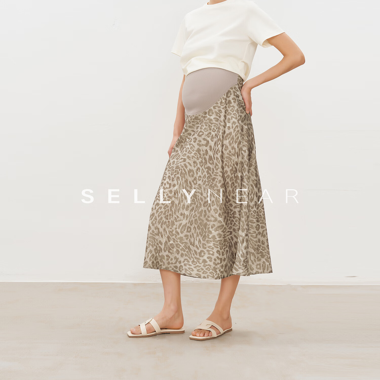 Sellynear孕婦半身裙夏季新款時尚摩登豹紋印花優(yōu)雅A字半身裙短裙 摩登豹紋印花 S