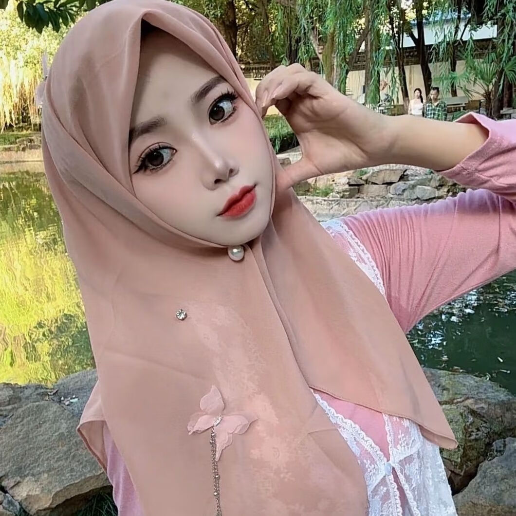 馨兰芙曼阿拉伯女士头巾阿拉伯头巾新款蝴蝶铁链流苏雪纺方巾纯色纱巾