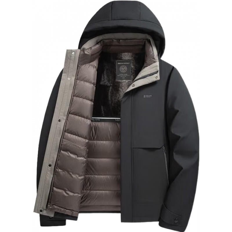 鸭鸭（YAYA）【可脱内胆】冬季羽绒服男士加厚三合一防寒中老年爸爸外套JH 宝石黑色 2XL 185 【可拆内胆+可拆卸帽 】