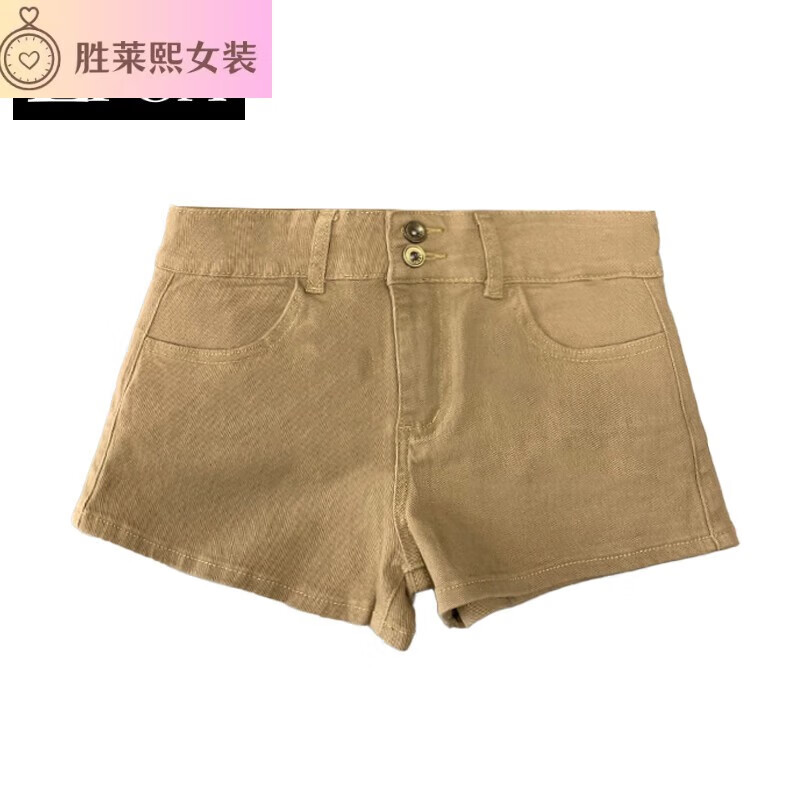 勝萊熙夏季新款復(fù)古辣妹牛仔短褲女夏季新款設(shè)計(jì)小眾修身顯瘦包臀短褲 淺卡其 S
