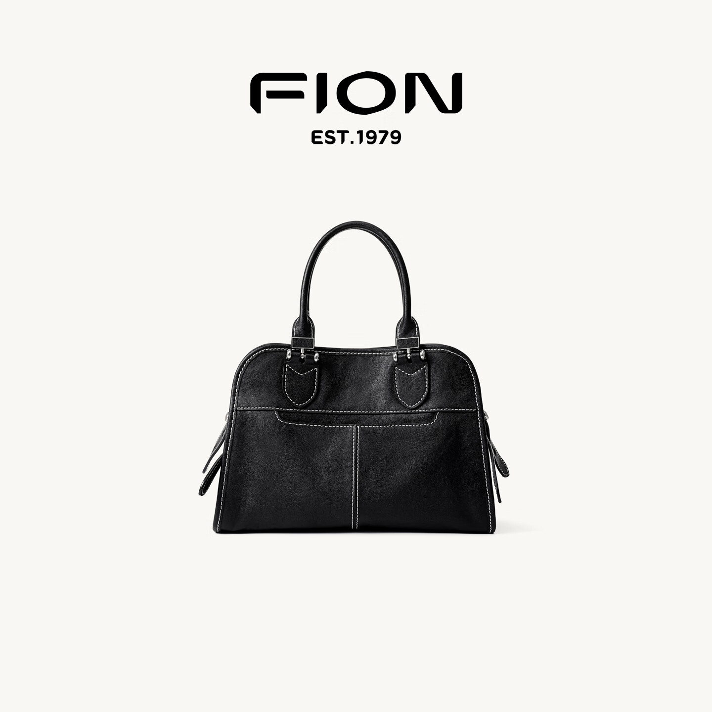 菲安妮(FION)2025新款真皮贝壳包手提包高级小众植鞣皮女包单肩包斜挎包礼物 经典黑-中款