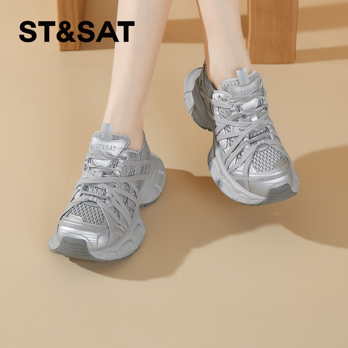 星期六（St&Sat）厚底舒适通勤鞋运动鞋跑步鞋老爹鞋女鞋SSD1112PBU 银灰色 37