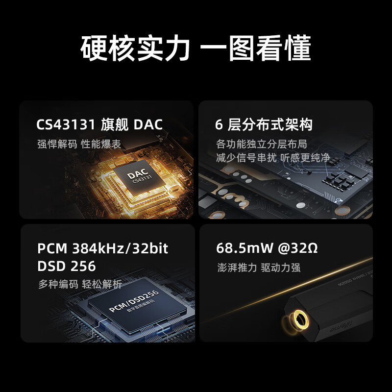 魅蓝【国家补贴】HS1 HiFi解码耳放小尾巴 256硬解/APP调节/43131芯片/Type-C转3.5转接头解码支持线控