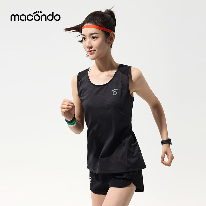 马孔多（macondo）运动背心3代吸湿速干透气跑步训练夜跑反光防磨 黑色 女 M