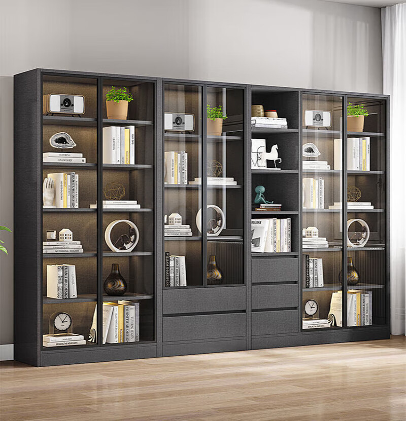 舒格亚轻奢玻璃门书柜北欧简约现代带门落地书房书橱客厅全墙实木储物