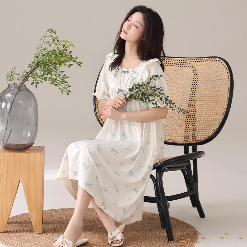 莫代尔纯棉睡裙女夏季2026新款卡通睡袍短袖宽松可外穿长裙家居服 C88701 L 100-120斤 闪电发货