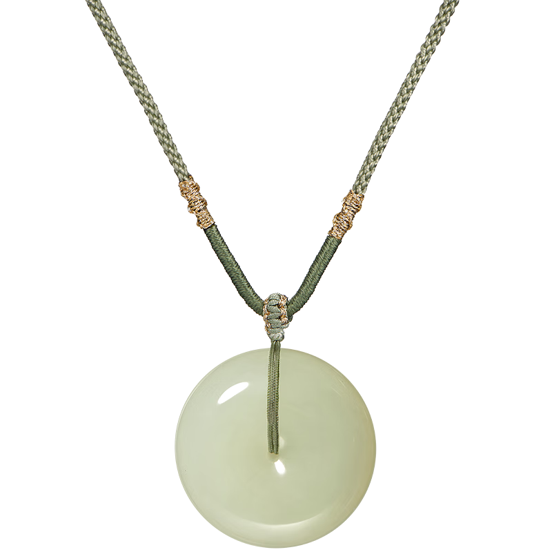 六福珠寶新年禮物 和田玉吊墜平安扣掛墜項鏈女 總重約20.87克