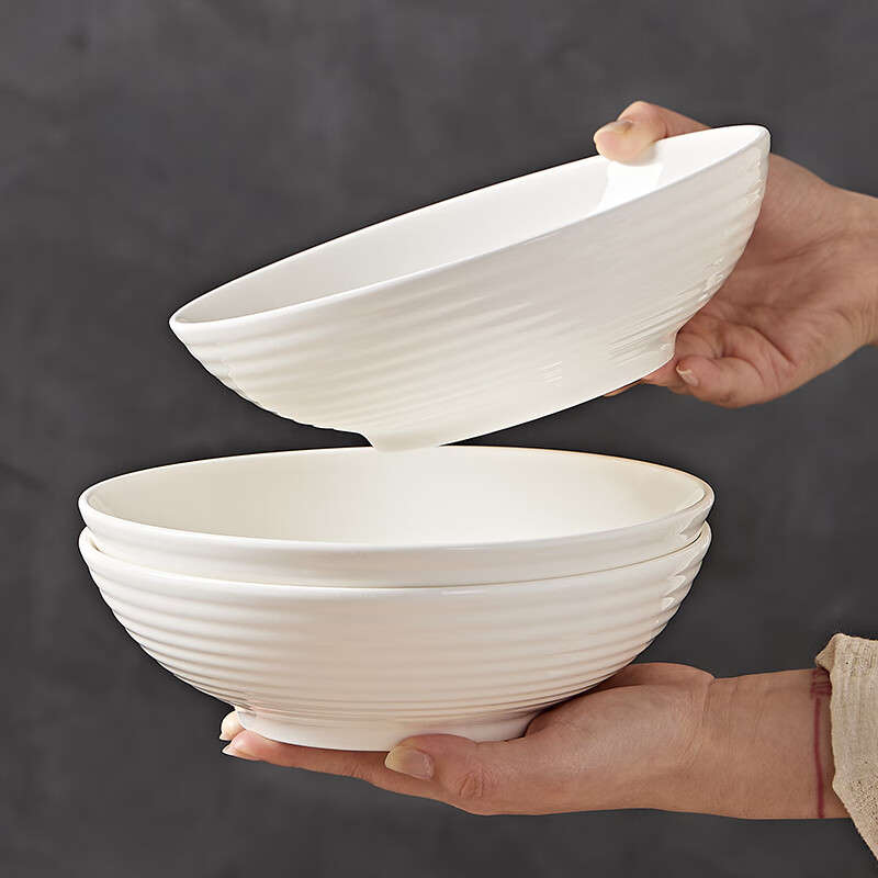 尚行知是碗陶瓷家用釉下彩冷面碗拌面碗7英寸深碗纯白防烫小汤碗实用新款 2个装-高温釉下彩健康瓷