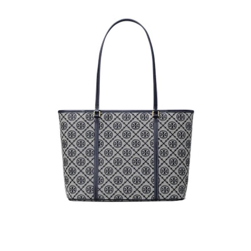 湯麗柏琦（Tory Burch）棉麻拼接拉鏈托特包女款多功能可拆卸拉鏈袋手提斜挎兩用包 灰色 均碼