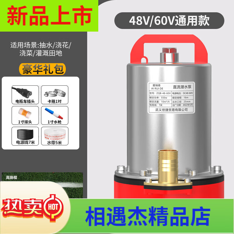 愛(ài)瑞德直流潛水泵48V伏抽水機農用小型抽水泵電瓶車(chē)水泵 48V潛水泵7米線(xiàn)配5米水管