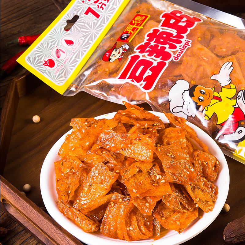 周再德豆辣皮豆辣片周氏辣條平江豆卷手撕豆腐干湖南特產(chǎn)麻辣零食 豆辣皮98g2包微甜酥脆口感