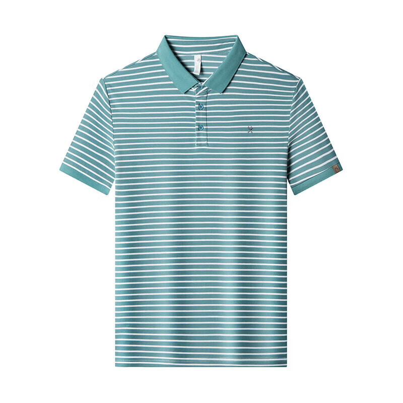 KBXNG劲霸官方旗舰高端纯棉短袖男t恤夏季新款拼色条纹中年休闲翻领T 绿色 3XL 190/100A 建议195-210斤