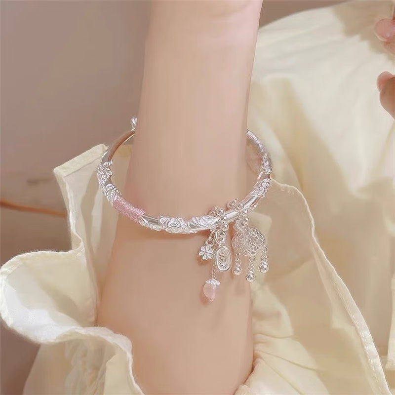 繁花似锦纯银手镯9999足银镯子平安锁手链年轻款送女友礼物 莫比乌斯蝴蝶款 25