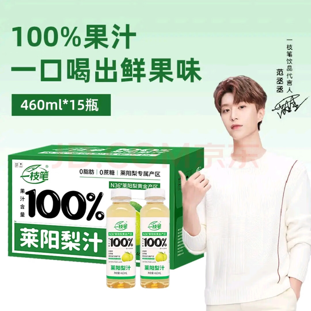 一枝笔莱阳梨汁饮料100%梨汁聚会果味饮料大瓶解渴果汁饮品460ml*15瓶