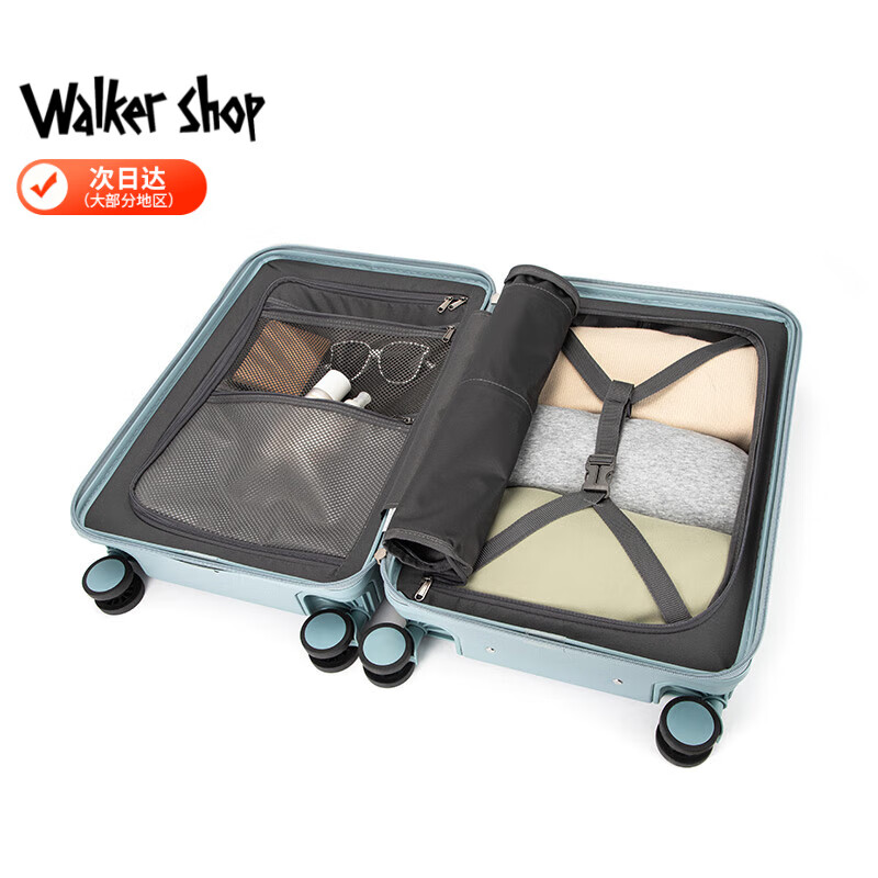 Walker Shop品牌拉链行李箱男女新款可登机商务出差密码轻便拉杆旅行箱子 黑色 20英寸 【可登机】