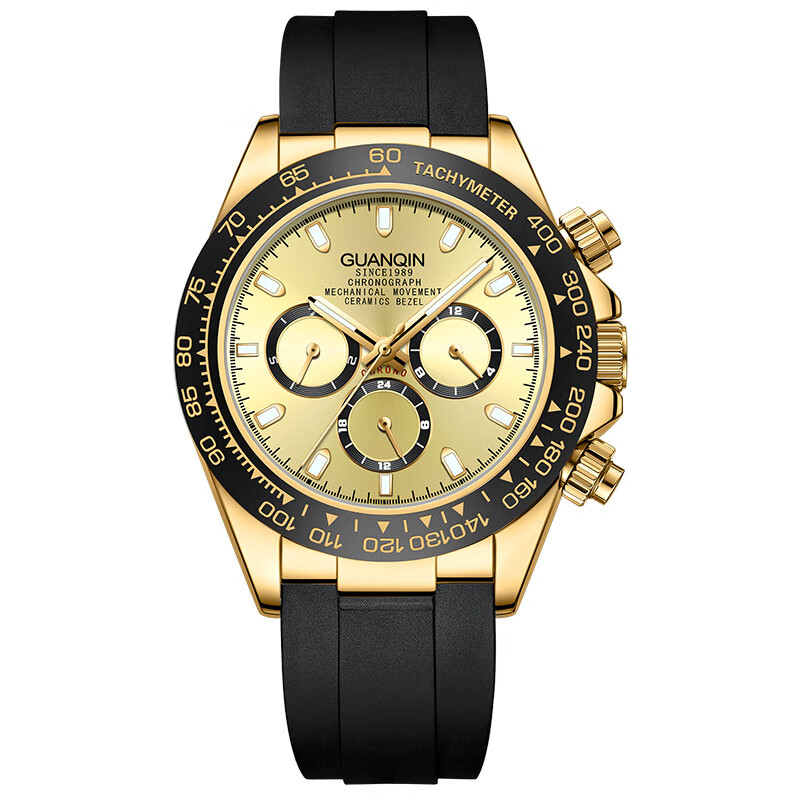 冠琴（GUANQIN）新款冠琴手表男自动机械表防水夜光时尚潮流胶带进口男表 硅胶金面