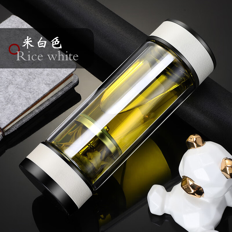 胖东来同款茶水分离高硼硅玻璃杯男士双层泡茶杯子旋转保温水杯 旋转款煤灰色 301-400ml