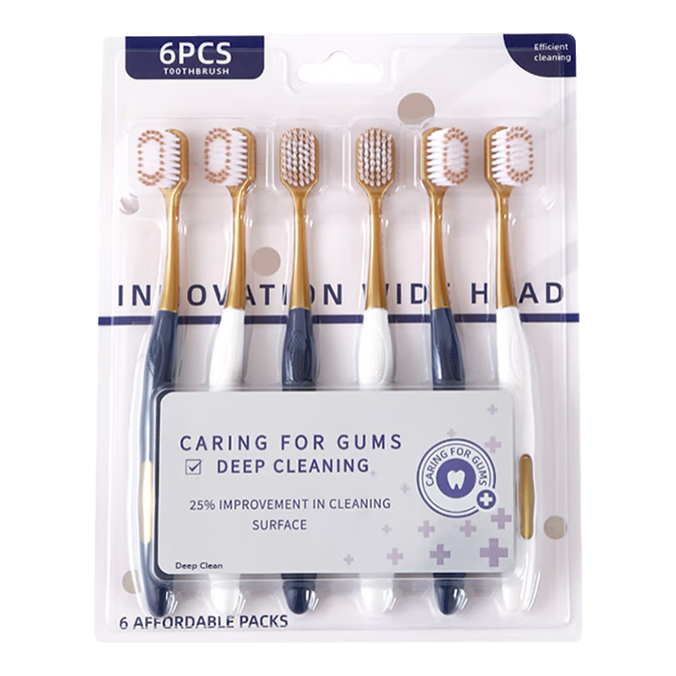 Jepoo牙刷软毛成人家庭装家用超细超软牙刷 （宽头软毛） 6支 一排