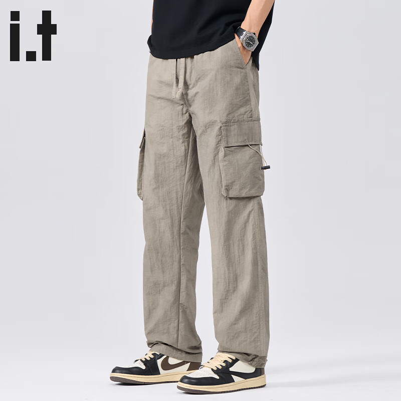 :CHOCOOLATE it多口袋工装裤男夏季薄款宽松速干纯色简约休闲直筒裤 卡其色 【官方正品】 L 【建议115斤-135斤】