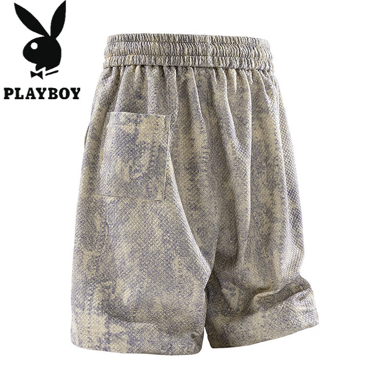 花花公子(PLAYBOY)美式扎染休闲短裤男士夏季宽松运动冰感透气运动五分裤 深灰色 4XL