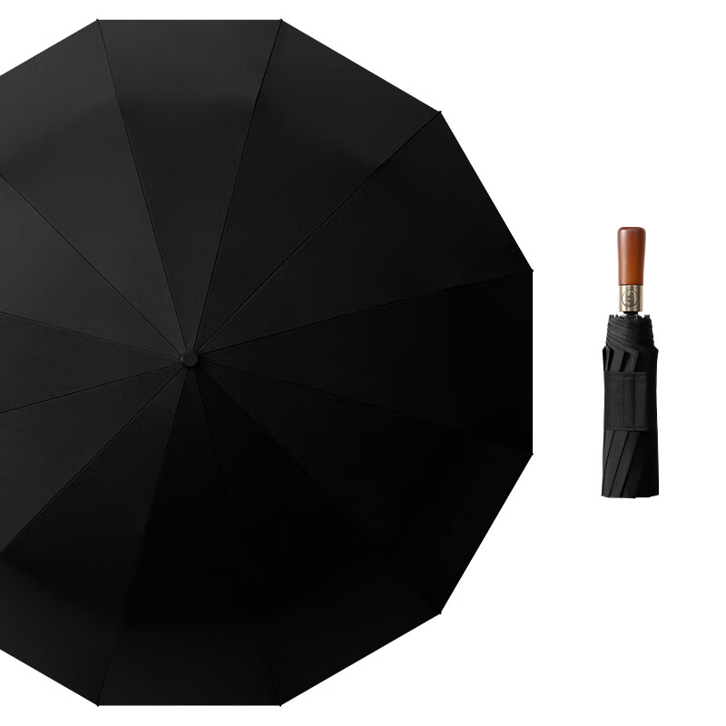 天瑋傘業(yè)（Tianwei umbrella）天瑋全自動(dòng)雨傘木柄男士加大加固加厚防曬晴雨兩用便攜傘 曜石黑-輕奢木柄傘-加寬綁帶-晴