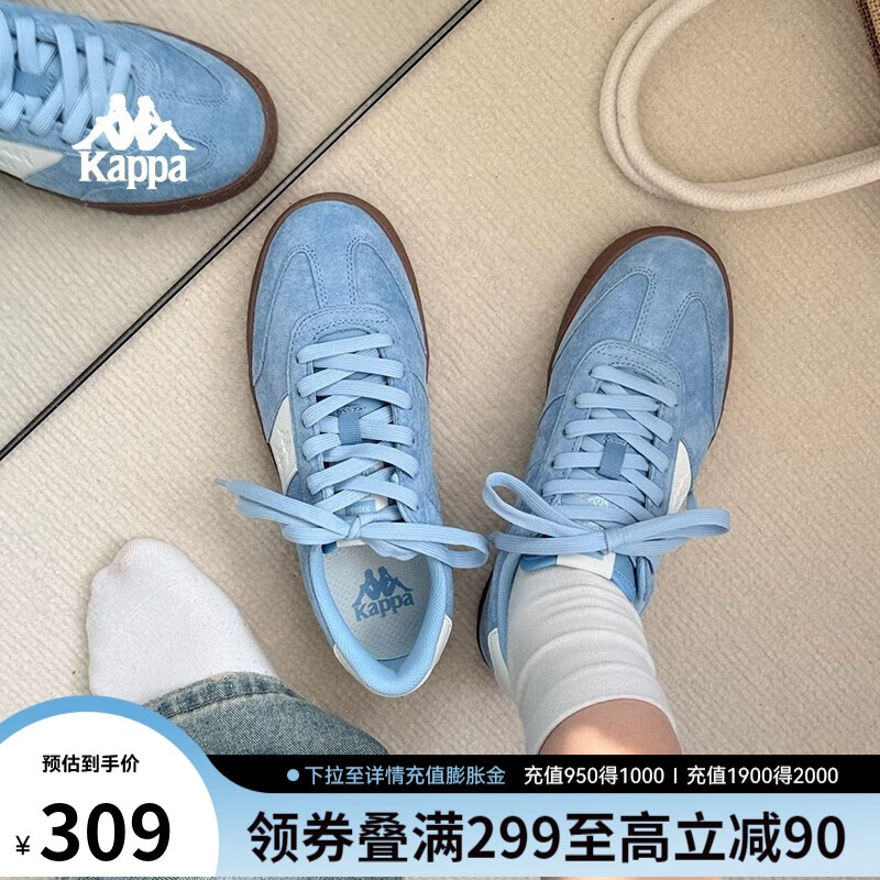 卡帕（Kappa）官方德训鞋男女鞋情侣同款复古低帮板鞋百搭休闲鞋子 品月蓝  36 