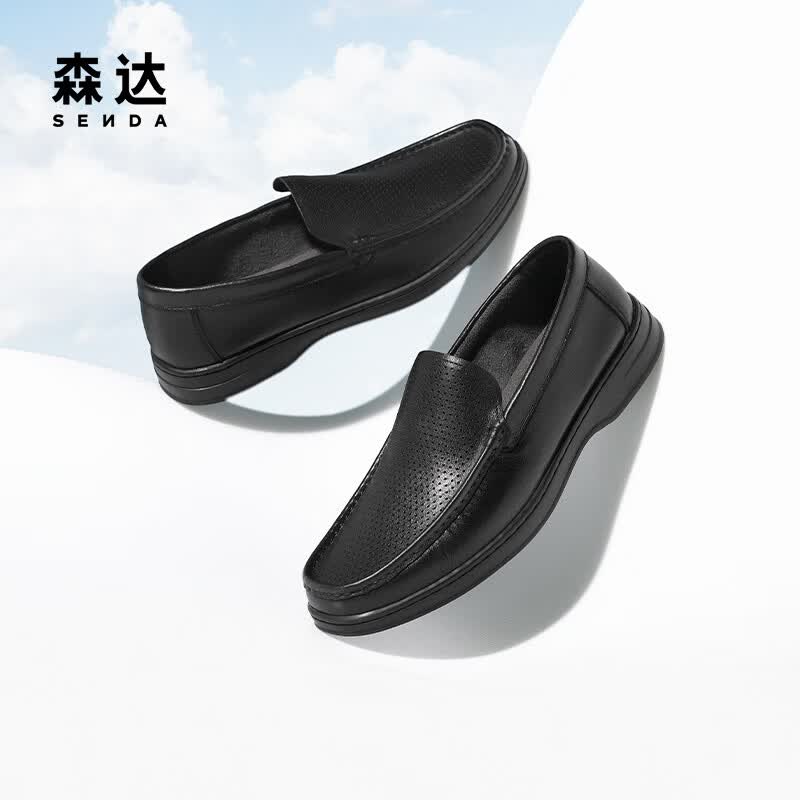 森达正装皮鞋男款夏新打孔透气舒适商务皮鞋JDZ22BM5 黑色 42