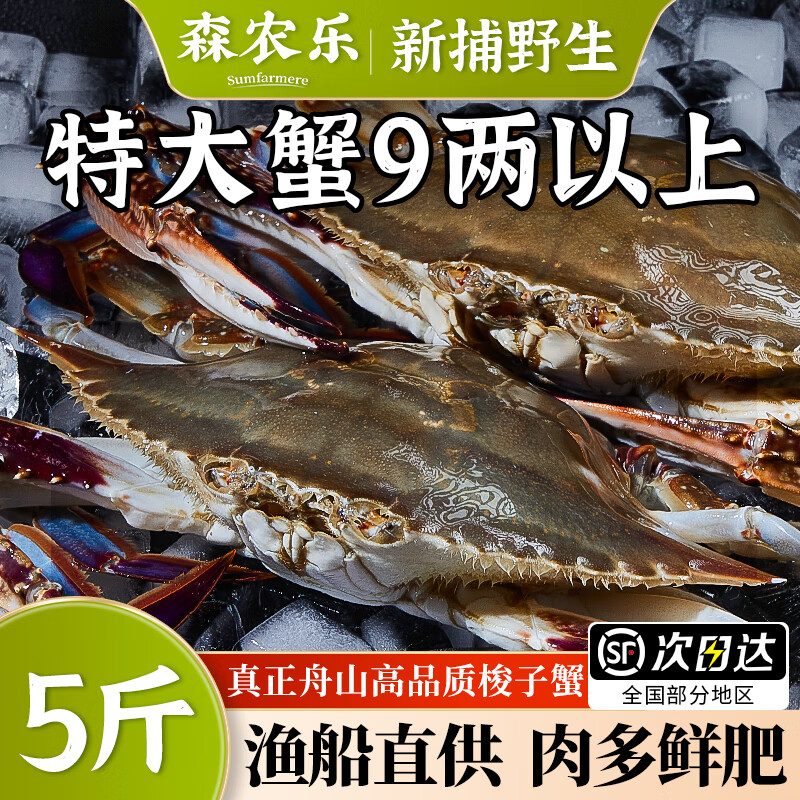 舟山梭子蟹鲜活特大野生大螃蟹新鲜冷冻海鲜水产海蟹飞蟹白蟹顺丰 9两以上/只【5斤 超大野生肥美】