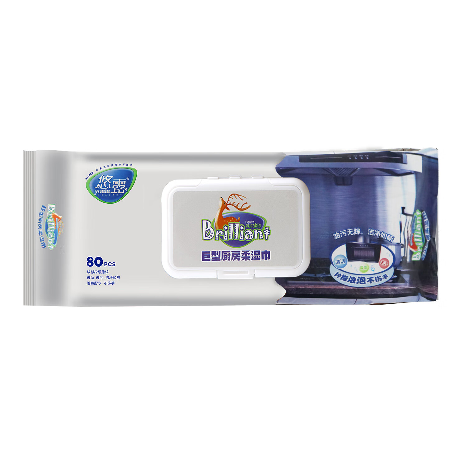 【精选】厨房清洁去油污湿巾80片一次性大包加厚家用厨房湿巾 悠露巨型厨房湿巾 1层 80片*1包