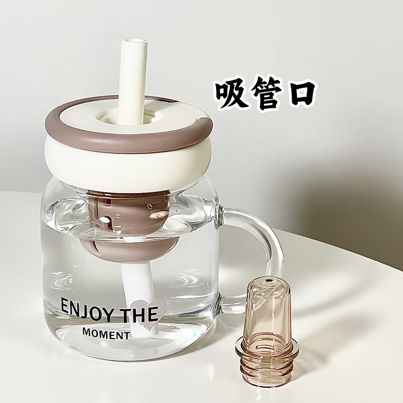 PGY日本进口品质高颜值食品级耐高温高硼硅玻璃水杯子女生带盖办公室 米色_650ml